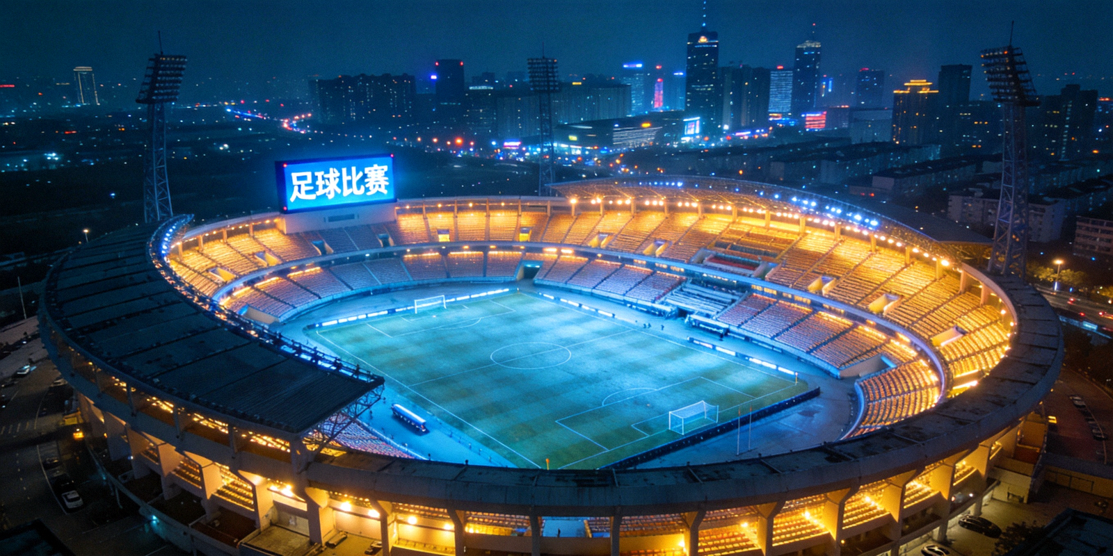 足球体育场全景夜景